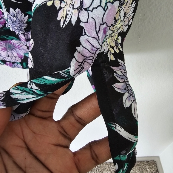 Liz Claiborne Blouse Womens  3XL Floral 3/4 Chiffon Tie Sleeve Tassles - Picture 9 of 11